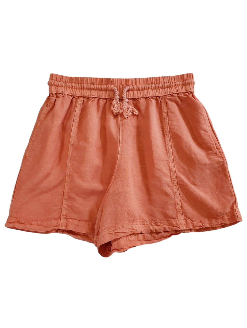 2603 * C&C California Linen Blend Drawstring Shorts Melon Orange Pink Size M